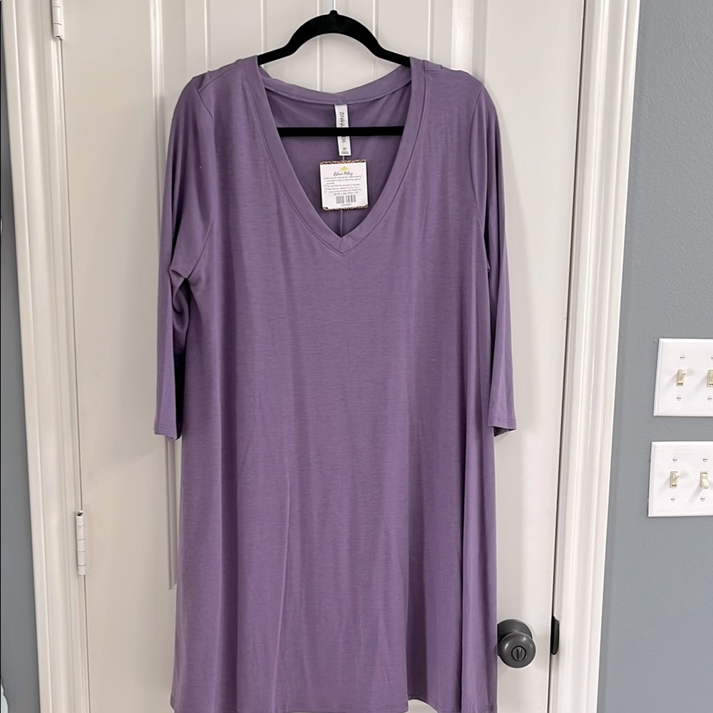 Purple V-Neck Women's Dress with pockets
